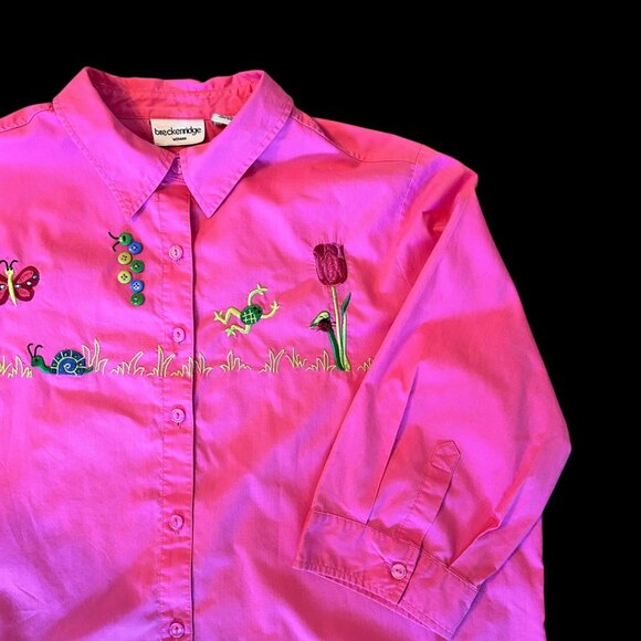 Vintage Breckenridge Neon Art To Wear Embroidered Critter Blouse 2X - Picture 6 of 9